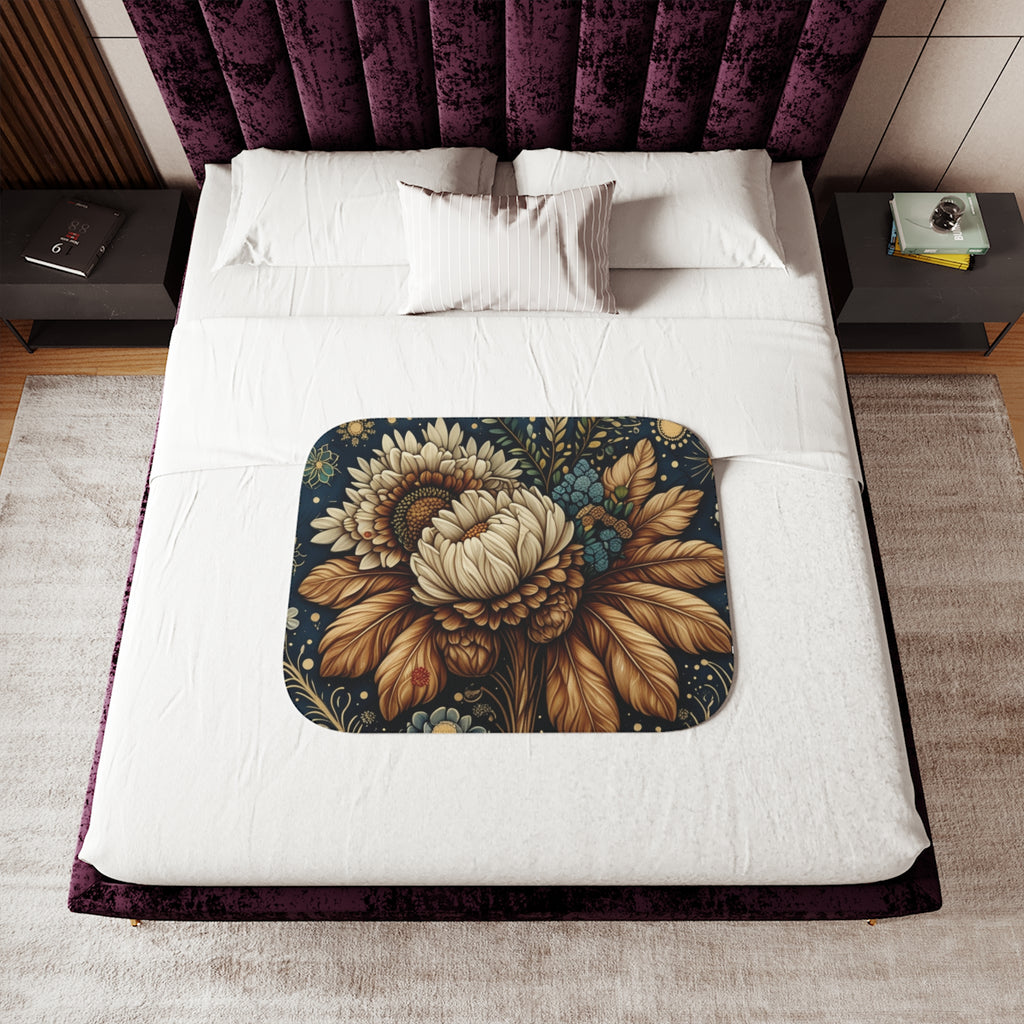 Vintage Sunflower Bouquet Sherpa Blanket | Floral Boho Throw