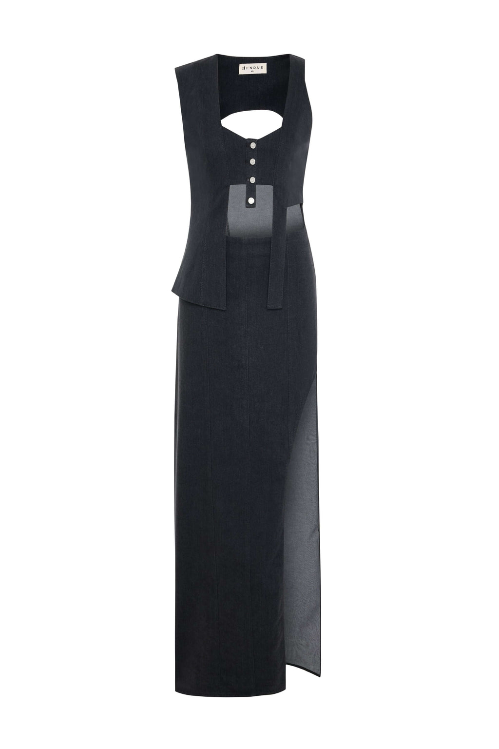 JENDUE Raffinato Dress - Denim Cut-Out Maxi Dress
