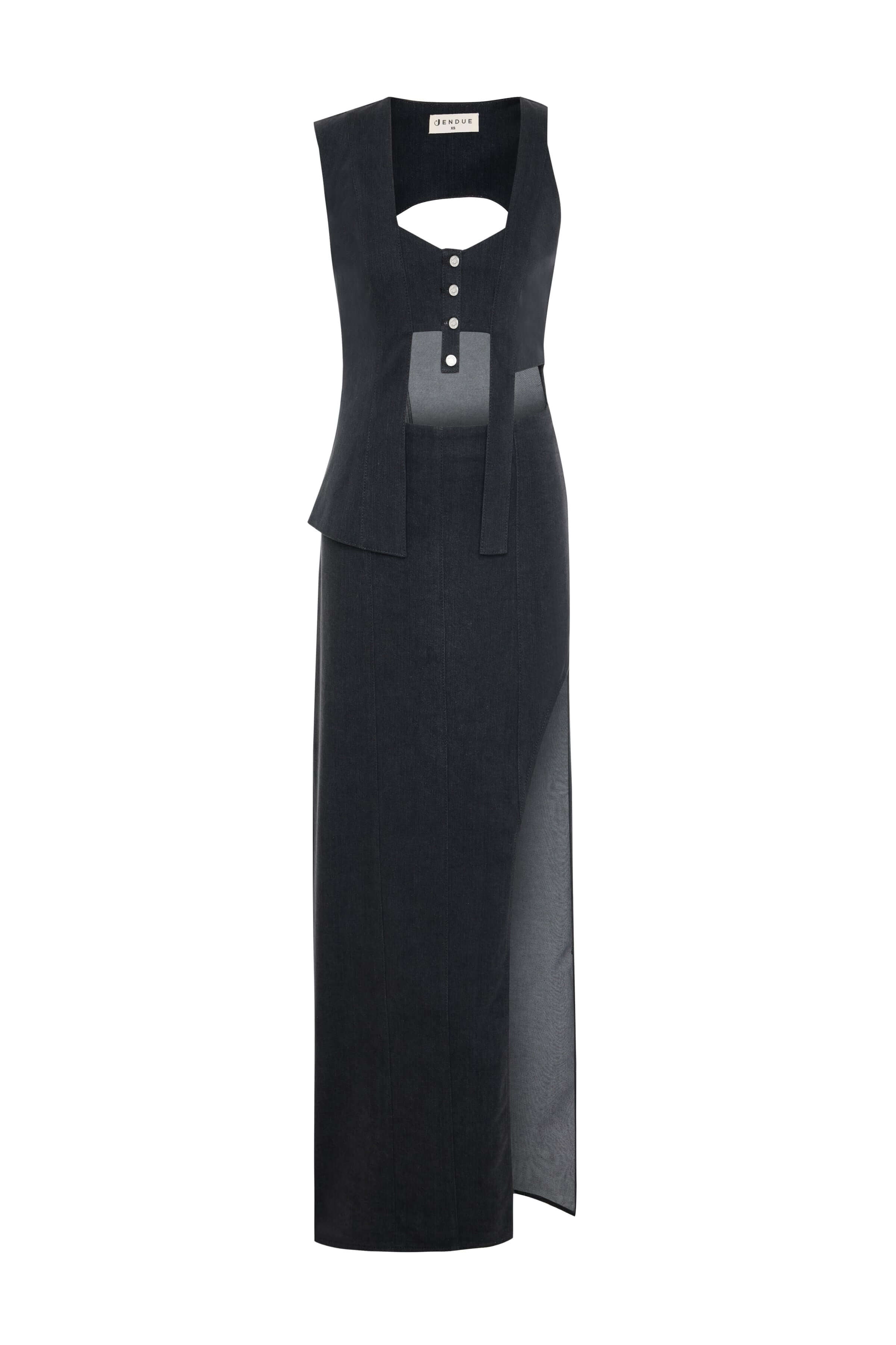 JENDUE Raffinato Dress - Denim Cut-Out Maxi Dress