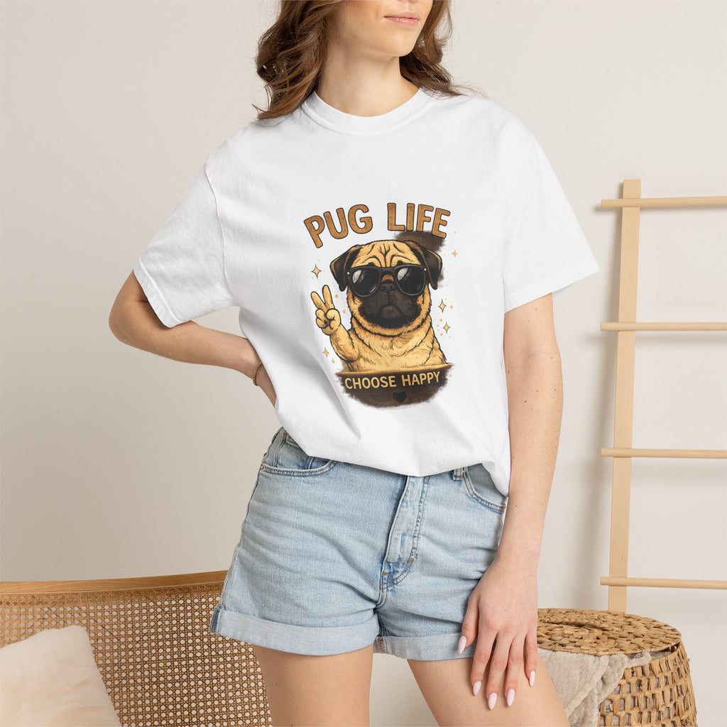 Pug T-Shirt — "Choose Happy" Cute Pug Graphic Tee