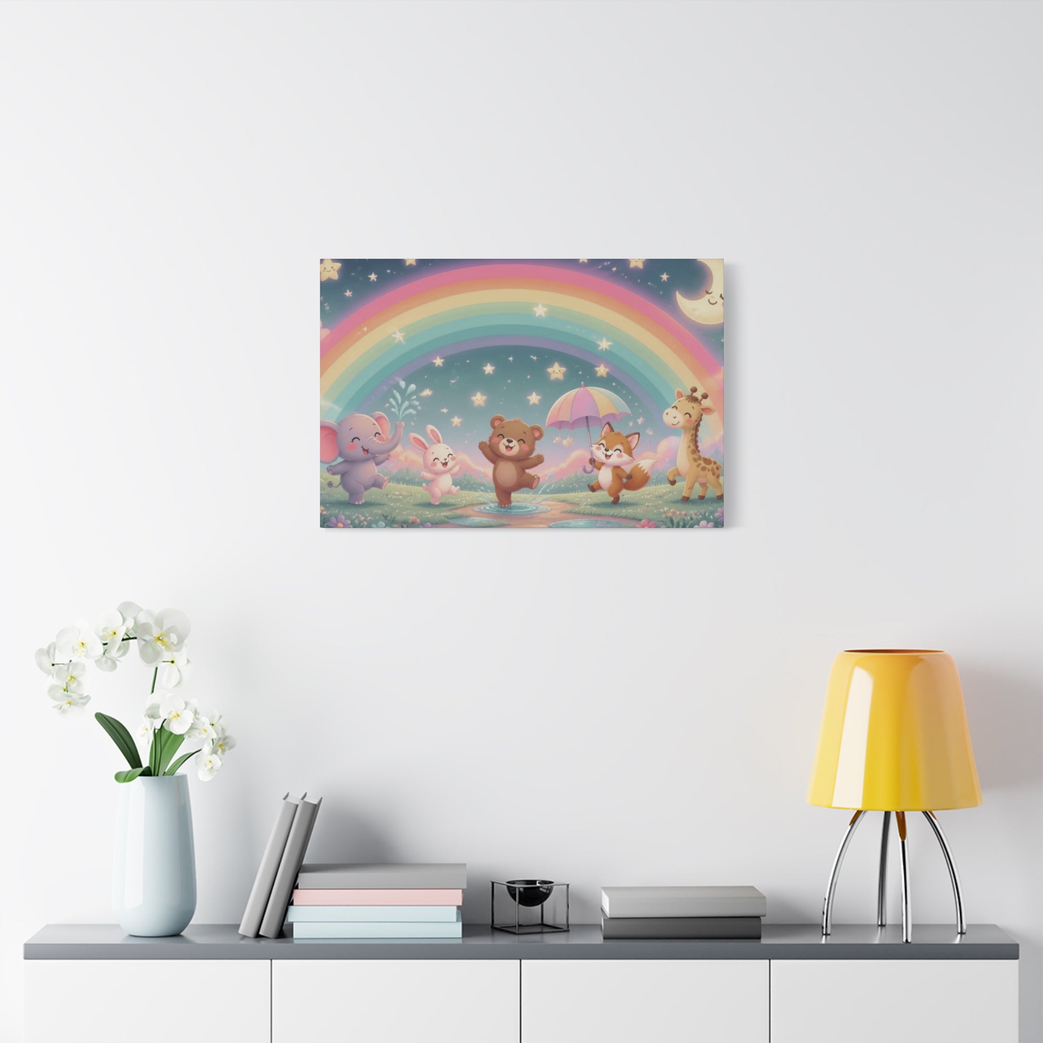 Dancing Forest Animals Rainbow Canvas | Nursery