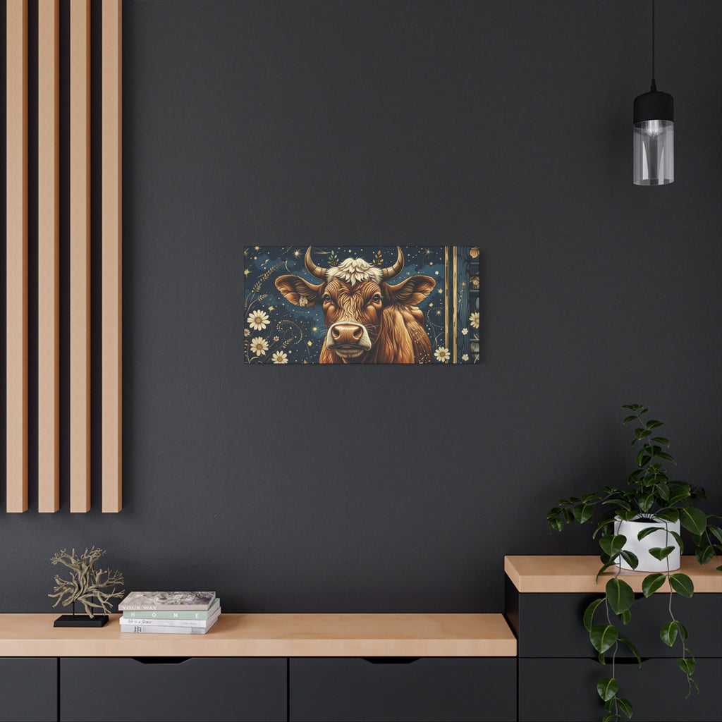 Highland Cow Celestial Abstract Portrait Wall Art | Living Room Art | Bathroom Art | Office Art