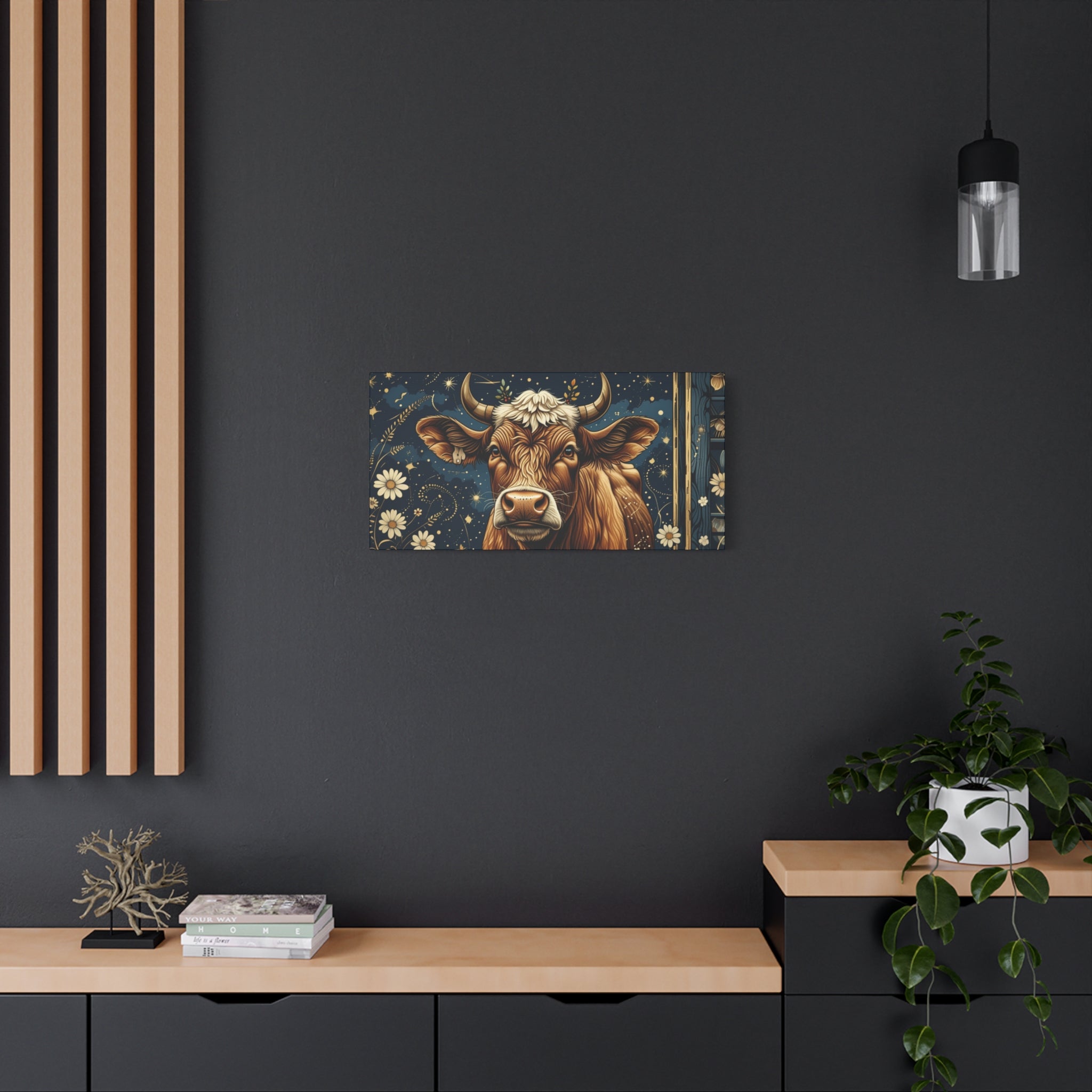 Highland Cow Celestial Abstract Portrait Wall Art | Living Room Art | Bathroom Art | Office Art