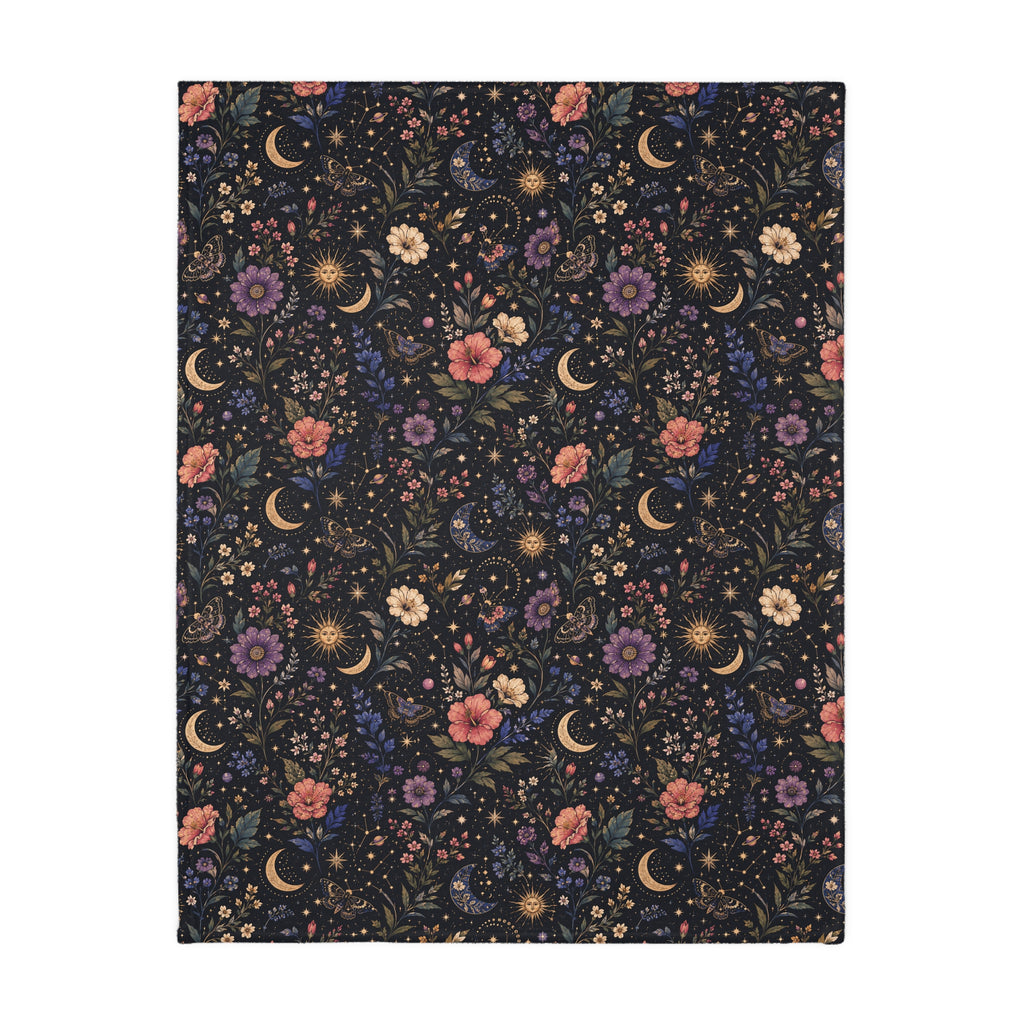 Celestial Double Sided Moon and Wildflowers Night Sky Throw