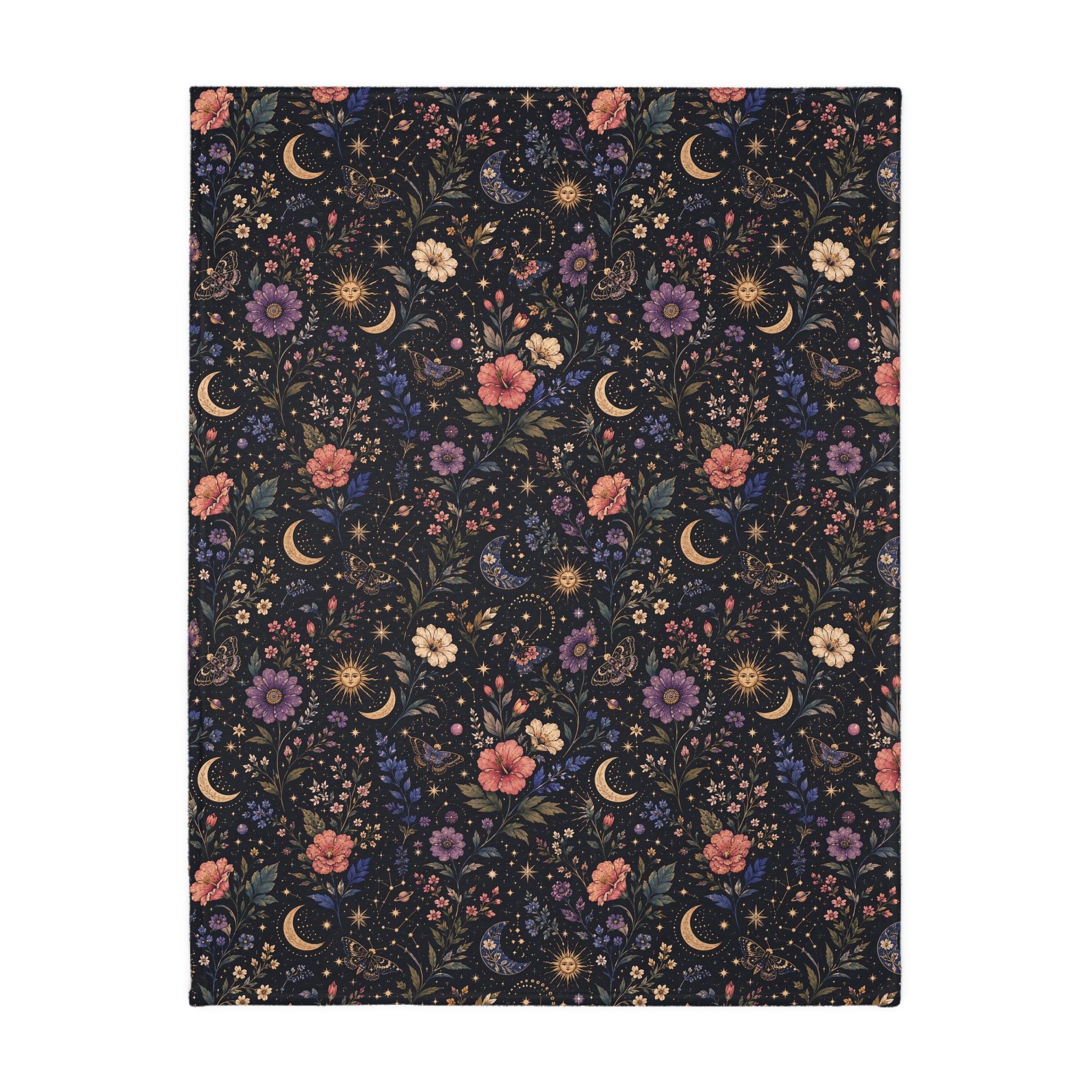Celestial Double Sided Moon and Wildflowers Night Sky Throw