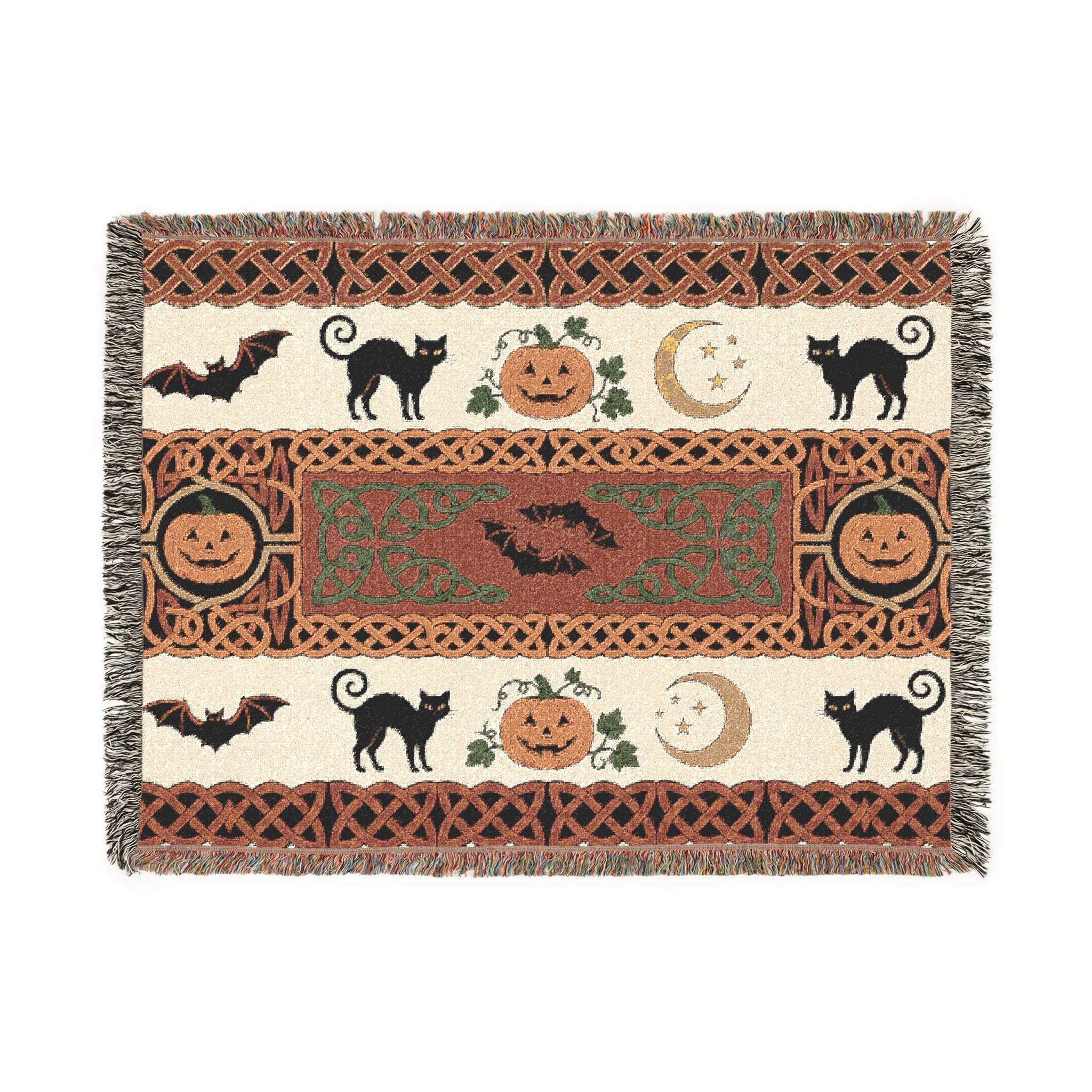 Jack-o'-Lantern Cats and Bats Woven Throw