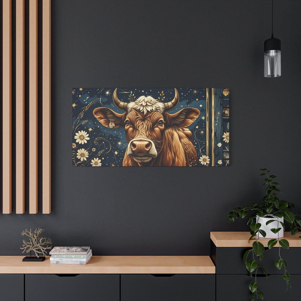 Highland Cow Celestial Abstract Portrait Wall Art | Living Room Art | Bathroom Art | Office Art