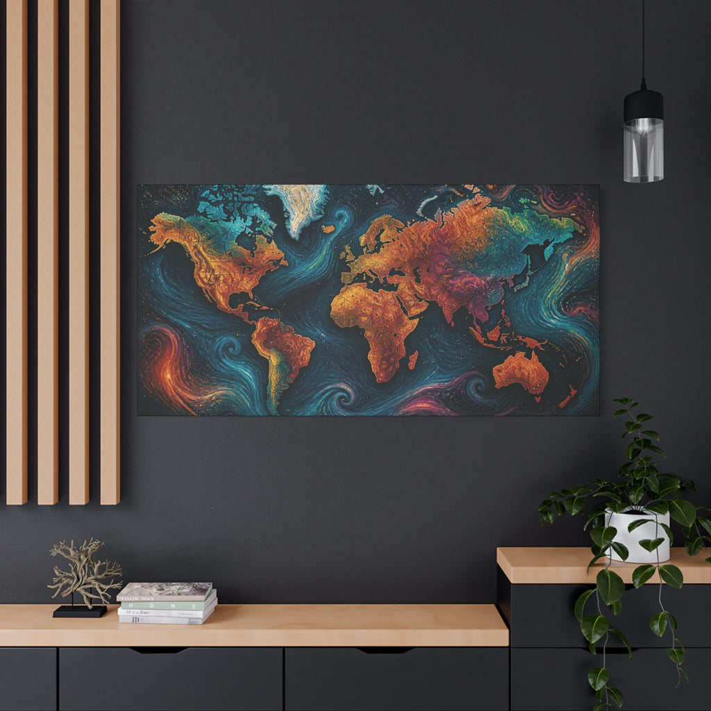 Colorful Abstract World Map Matte Canvas