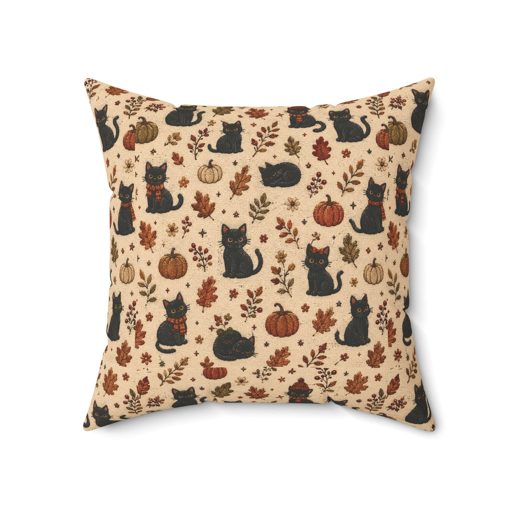 Autumn Black Cats & Pumpkins Throw Pillow