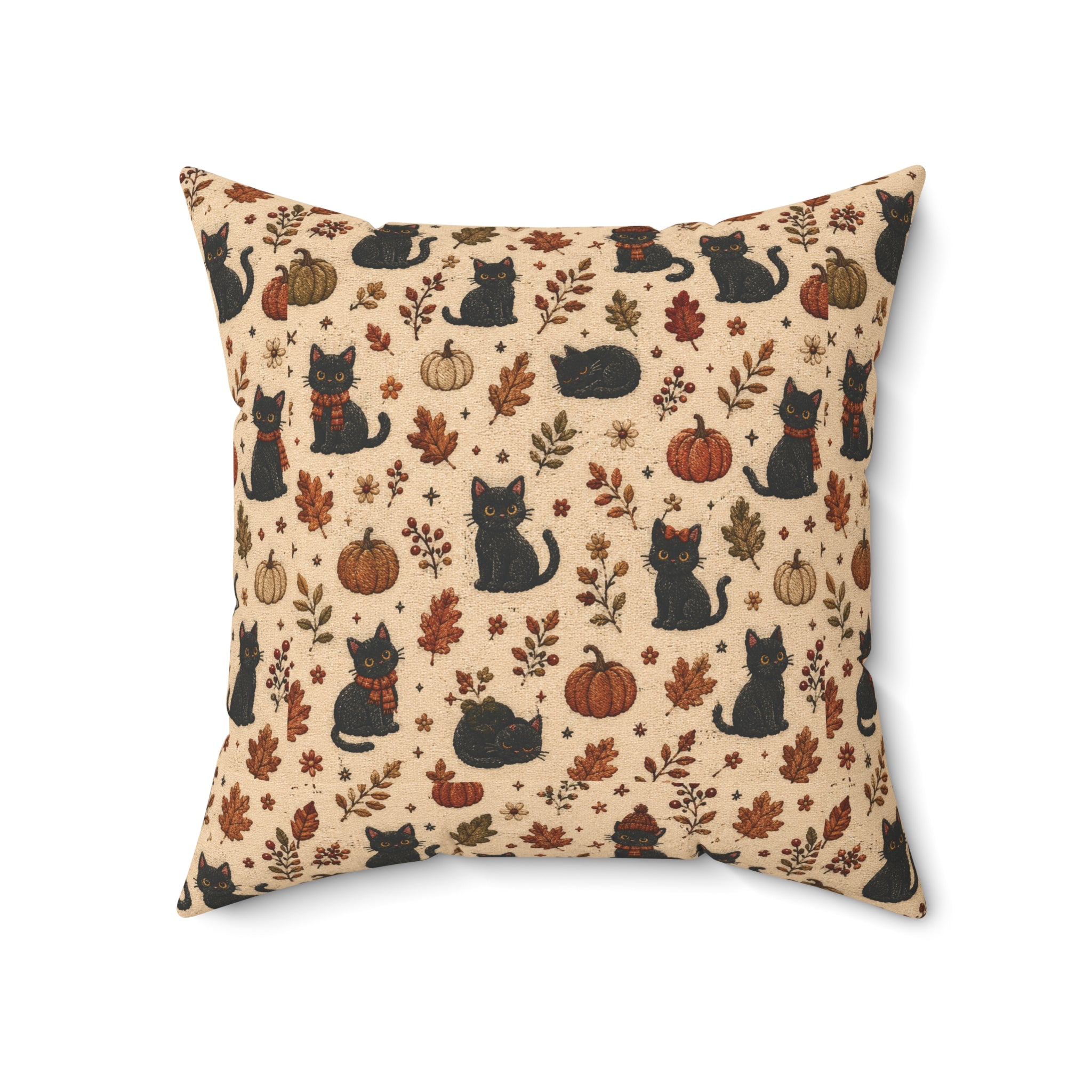 Autumn Black Cats & Pumpkins Throw Pillow