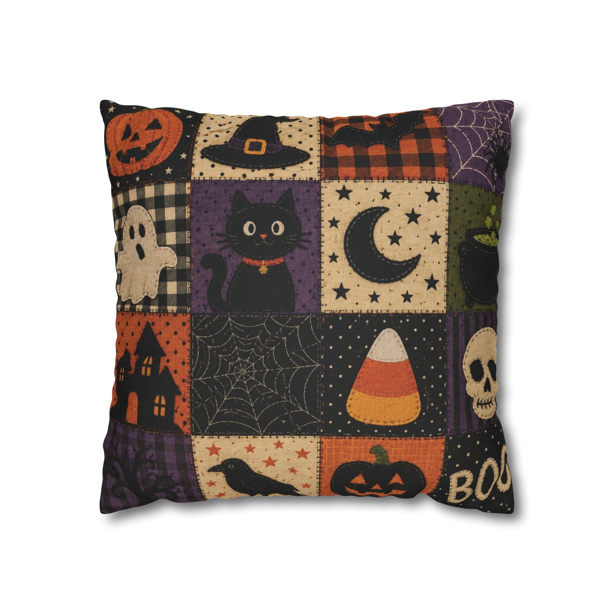 Halloween Spooky Cat, Candy Corn & Pumpkin Pillow Cover