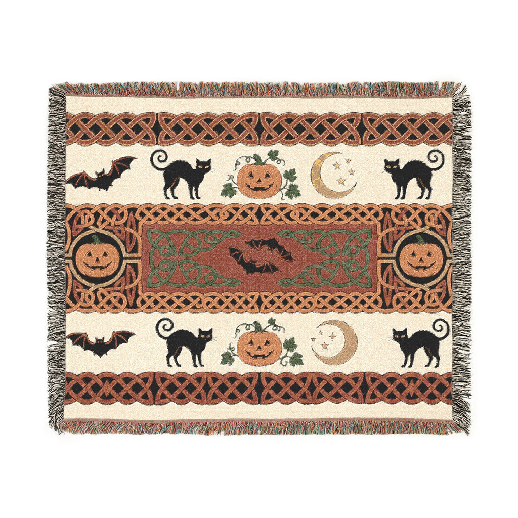 Jack-o'-Lantern Cats and Bats Woven Throw