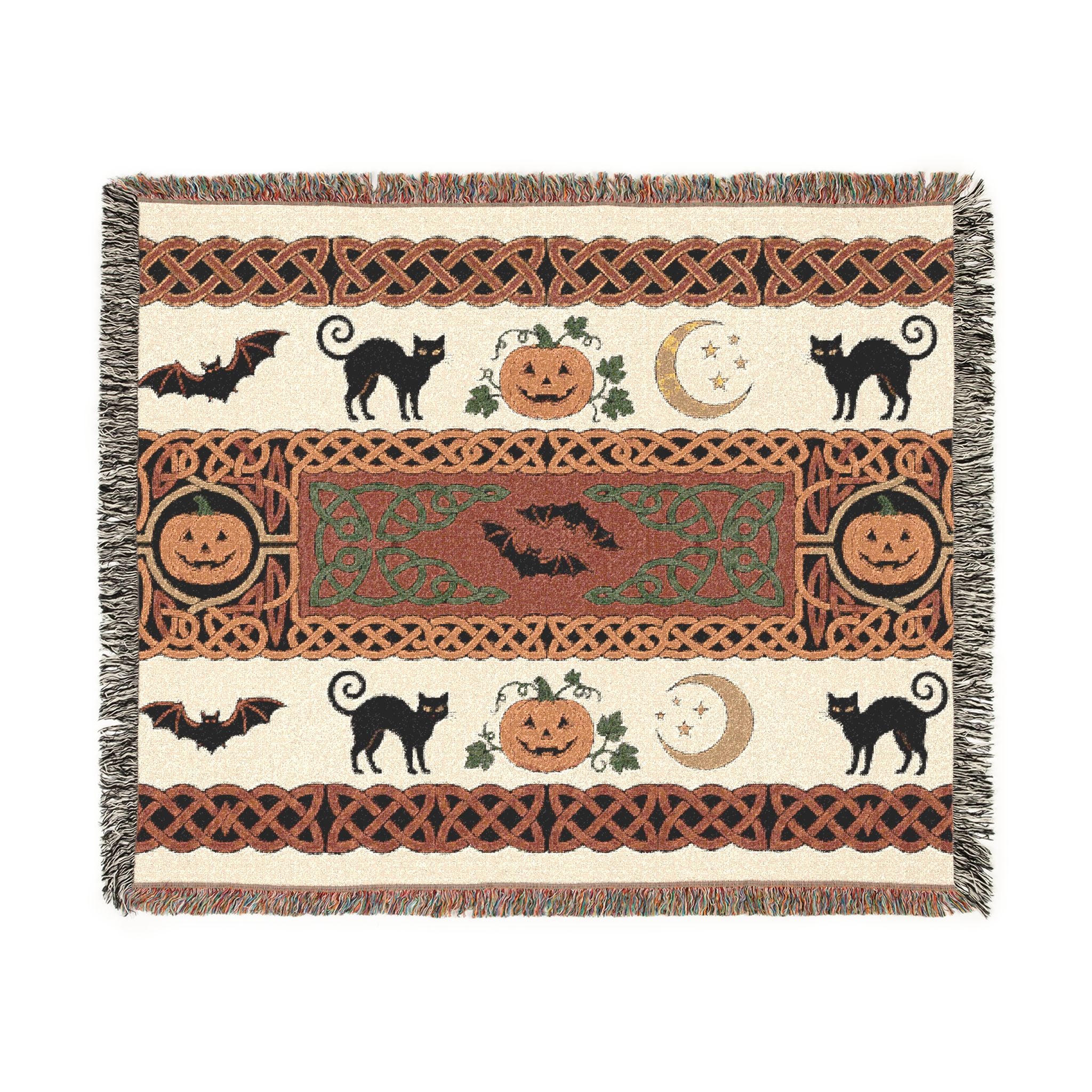 Jack-o'-Lantern Cats and Bats Woven Throw