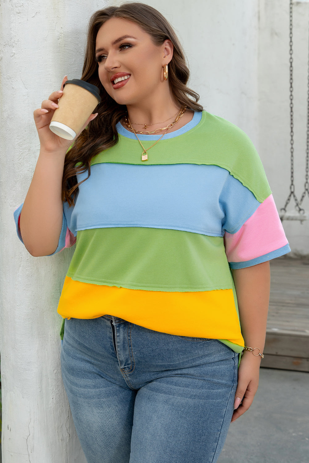 Juliet Plus Size Exposed Seam Patchwork Top-3