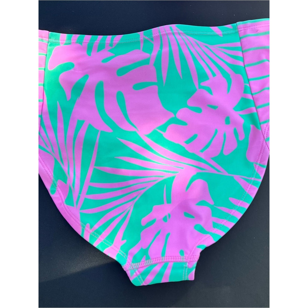 3 piece DSG Pink & Teal One-Shoulder Kids Bikini Set