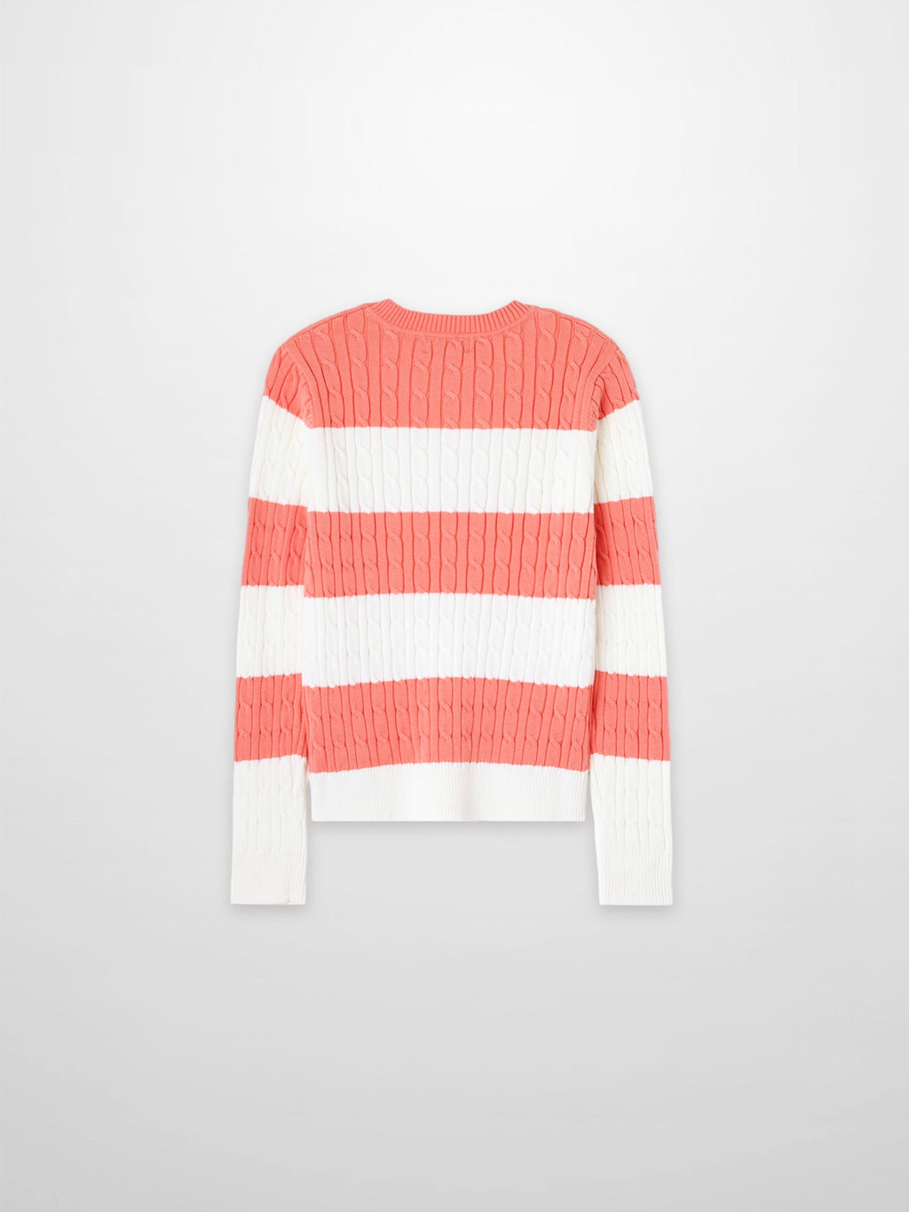 Striped Cable Sweater-Coral/White
