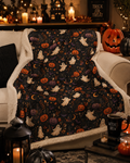 Halloween Ghost & Pumpkin Sherpa Blanket — Cozy Spooky Fleece Throw