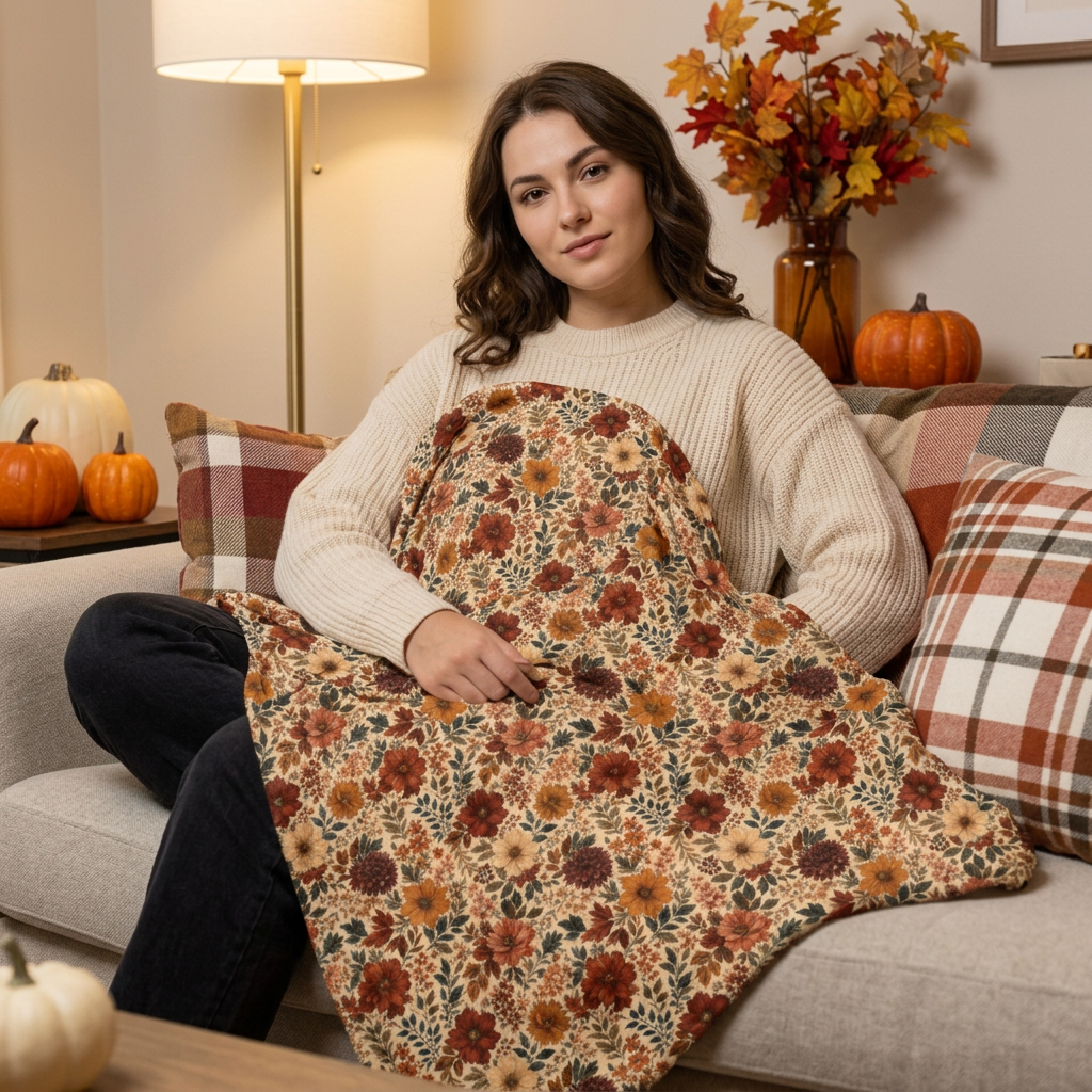 Vintage Autumn Floral Sherpa Blanket