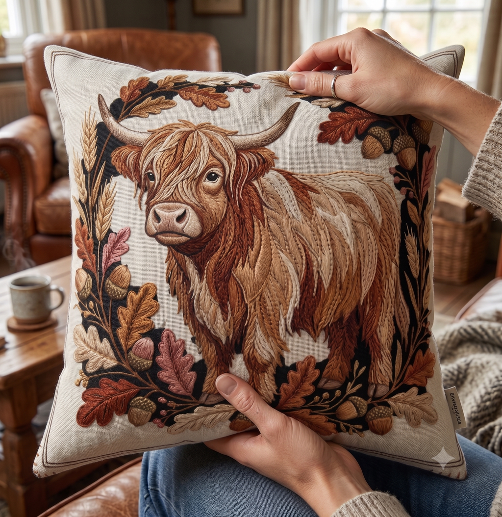 Highland Cow Tapestry Pillow Spun Polyester Square Pillow | Rustic Farmhouse Decor