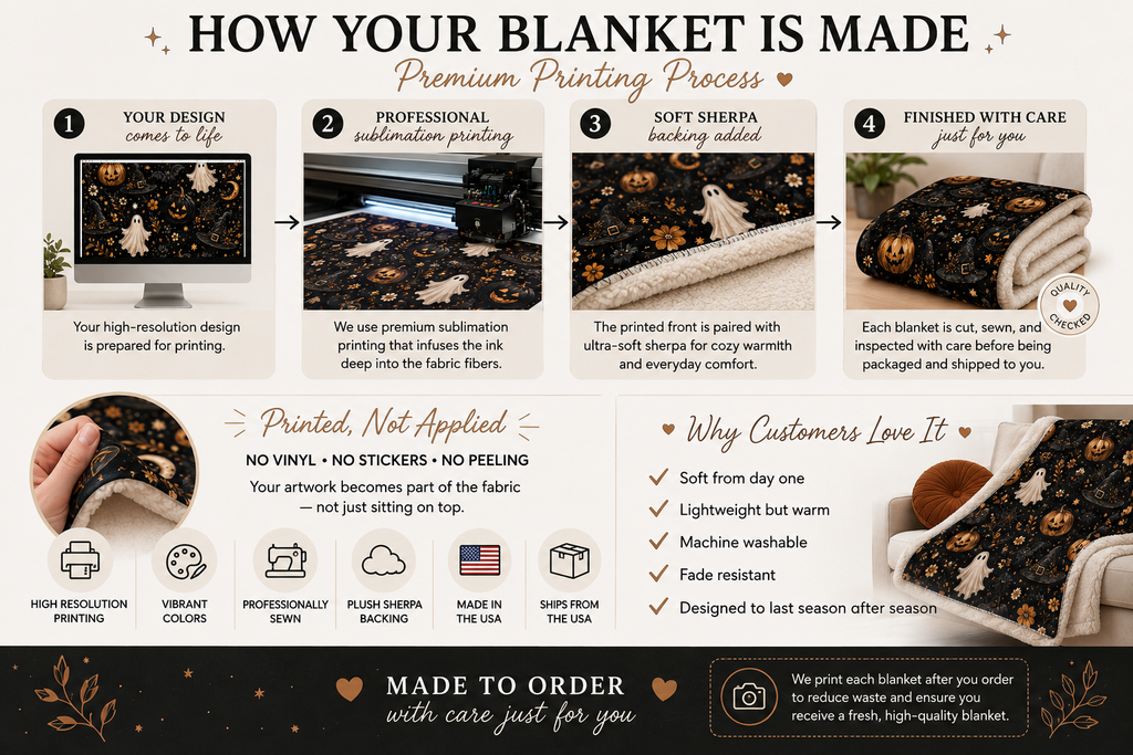 Ghost Pattern Sherpa Blanket | Halloween orange black ghosts