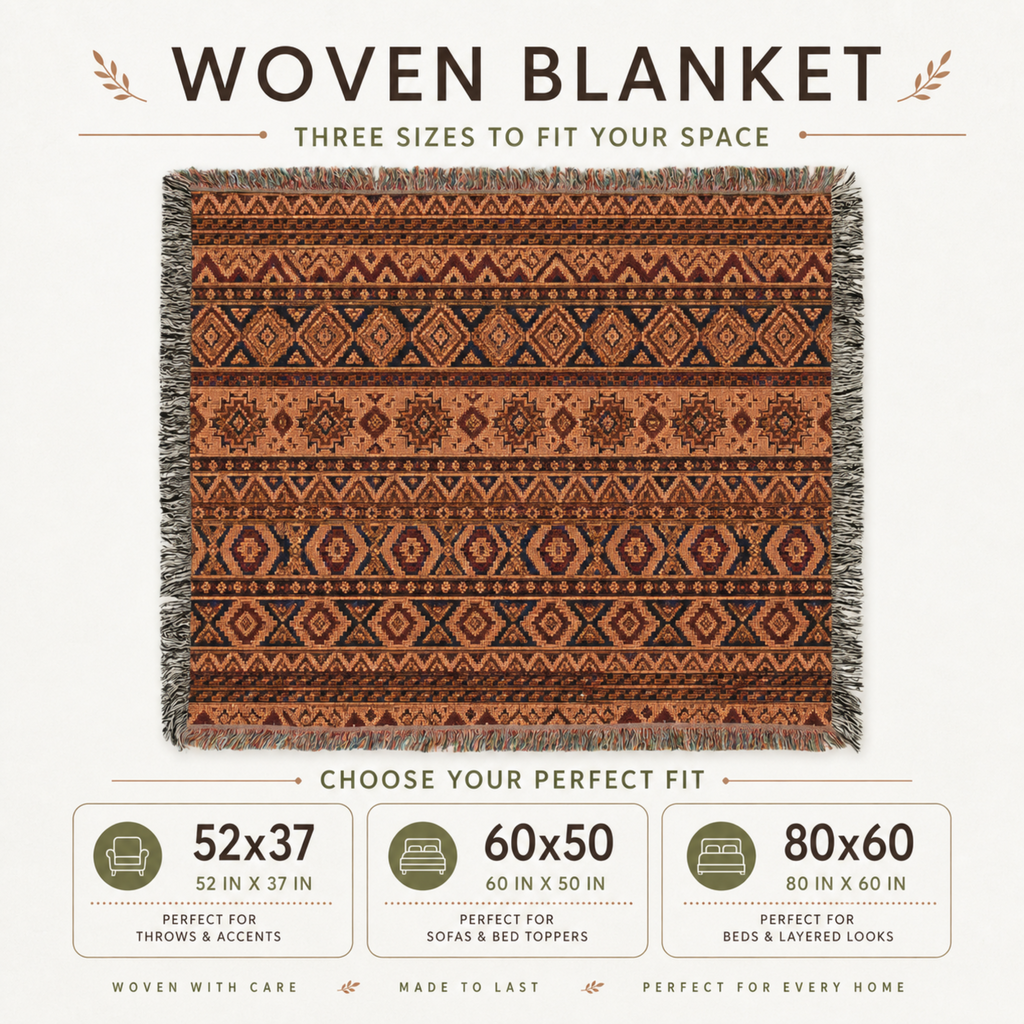 Boho Woven Throw Blanket, Southwestern Geometric Blanket, Rustic Couch Throw, Terracotta Tribal Home Decor