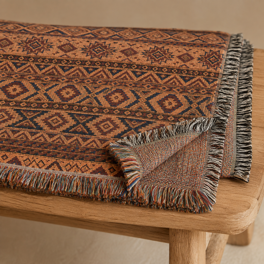 Boho Woven Throw Blanket, Southwestern Geometric Blanket, Rustic Couch Throw, Terracotta Tribal Home Decor