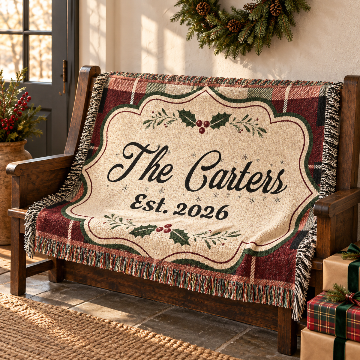 Personalized Christmas Woven Blanket
