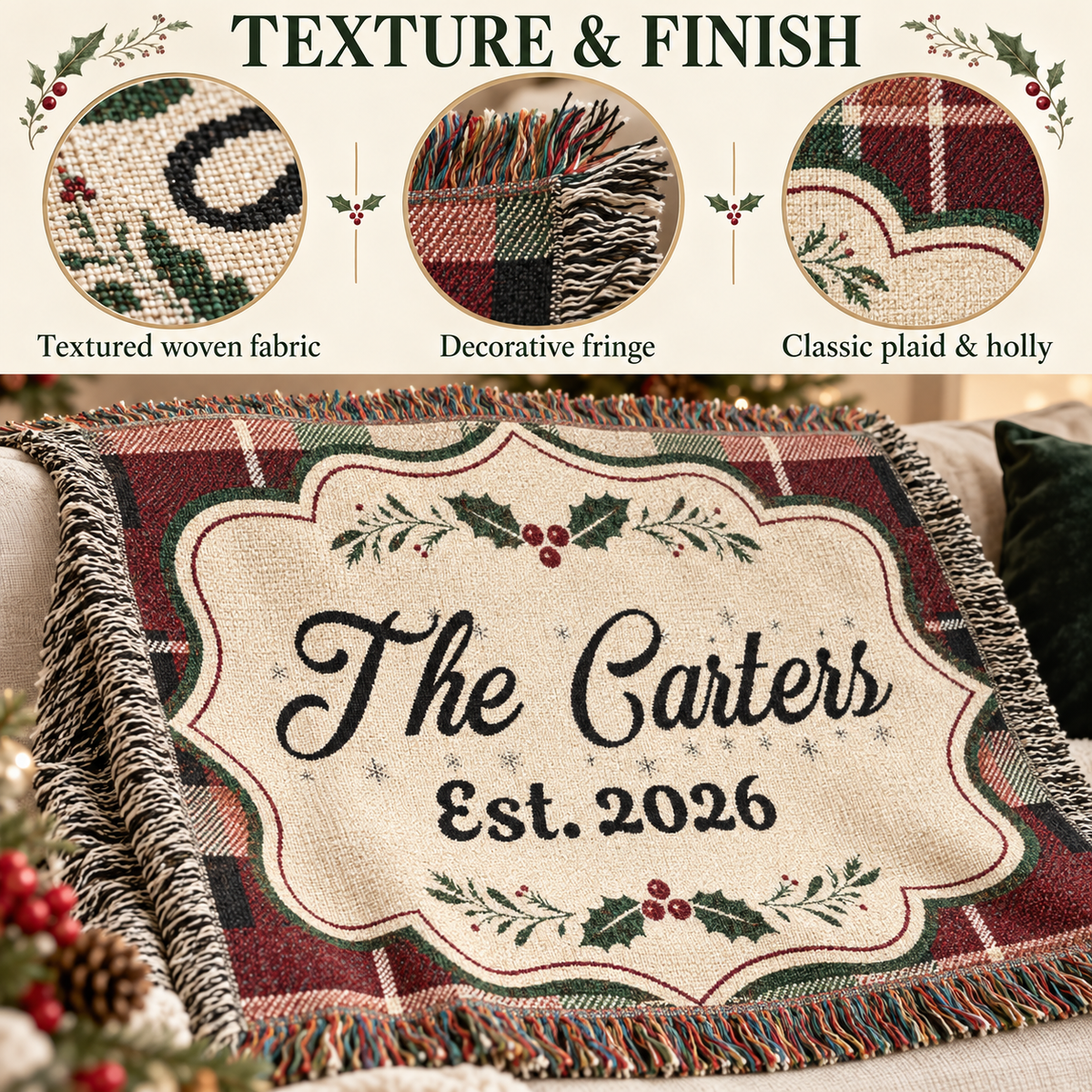 Personalized Christmas Woven Blanket