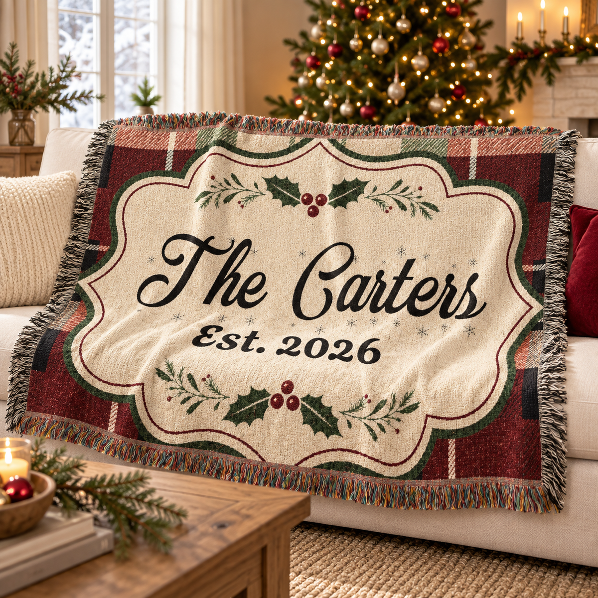 Personalized Christmas Woven Blanket