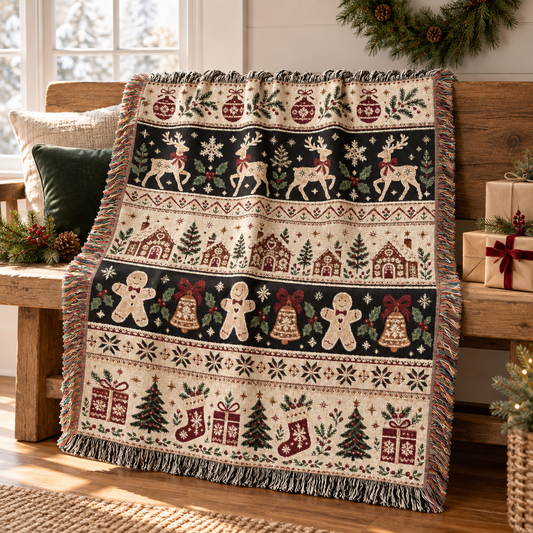 Christmas Woven Throw Blanket with Fringe