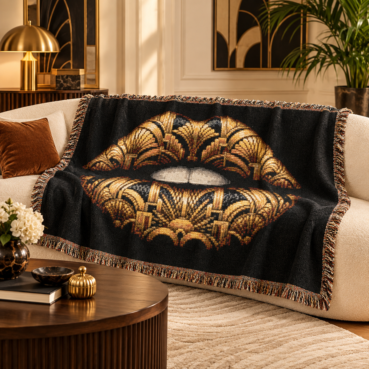 Art Deco Lips Woven Blanket