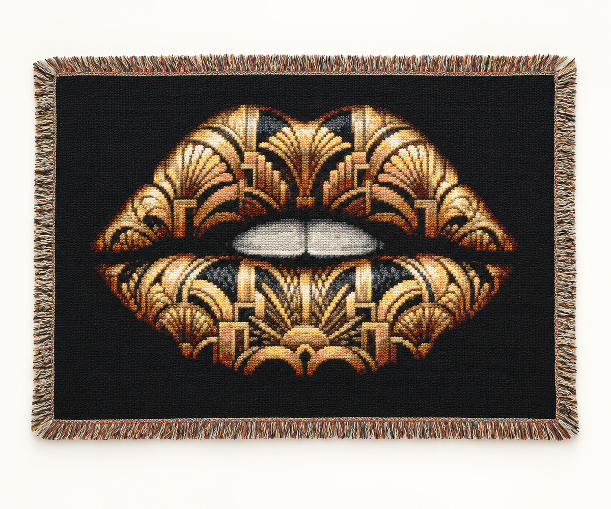 Art Deco Lips Woven Blanket