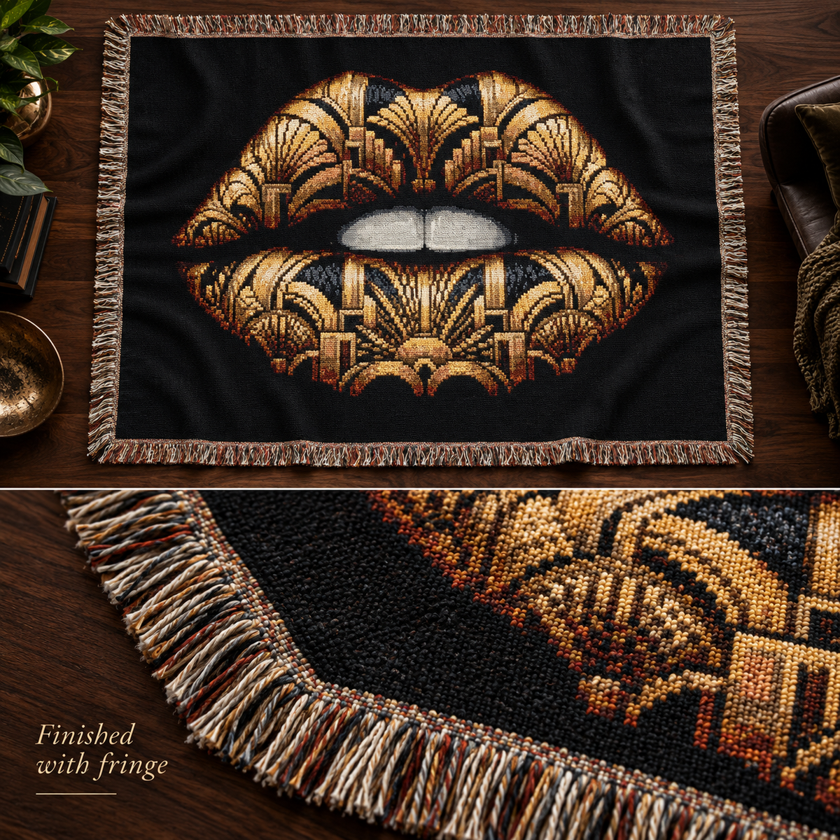 Art Deco Lips Woven Blanket