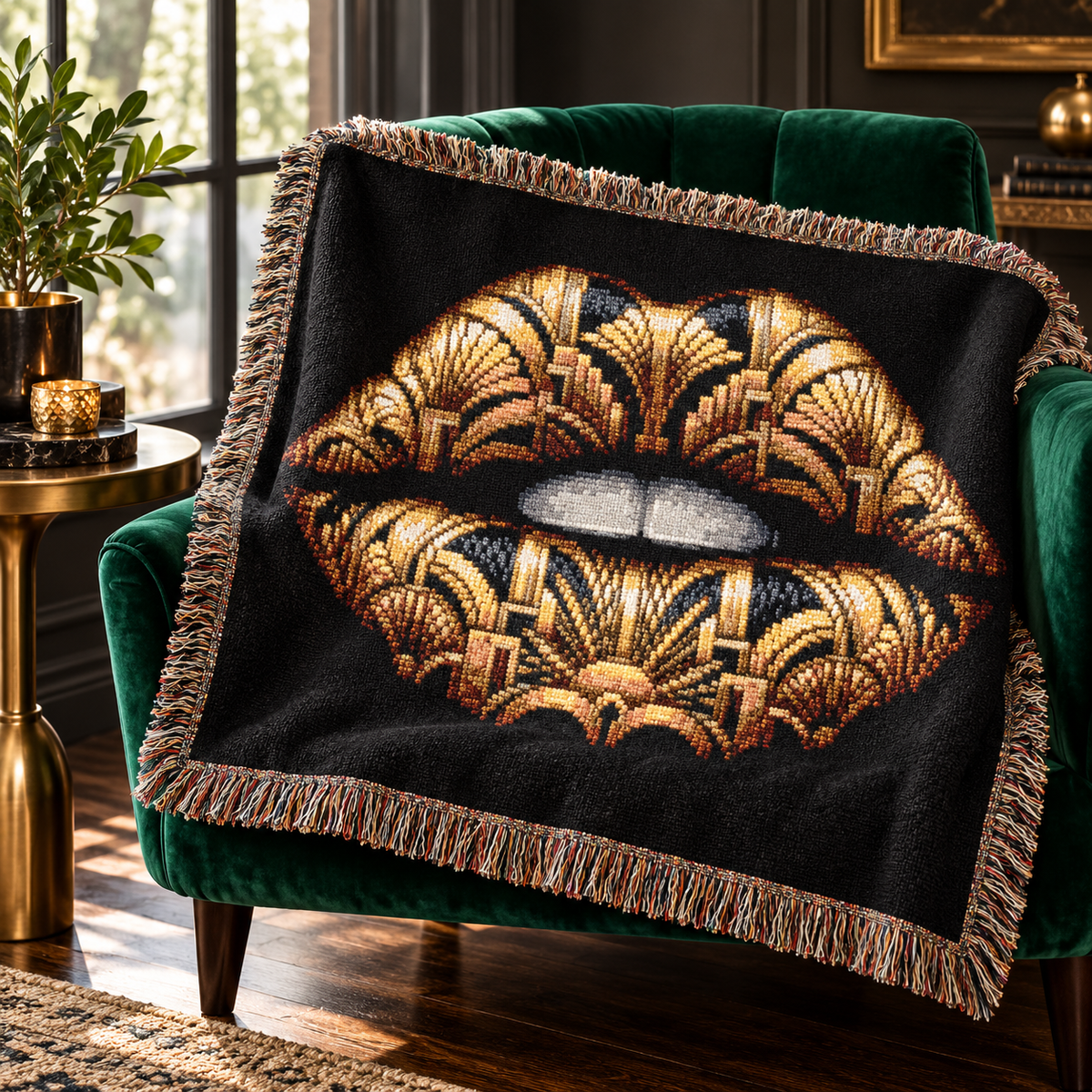 Art Deco Lips Woven Blanket