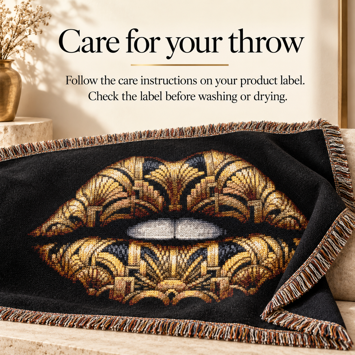 Art Deco Lips Woven Blanket