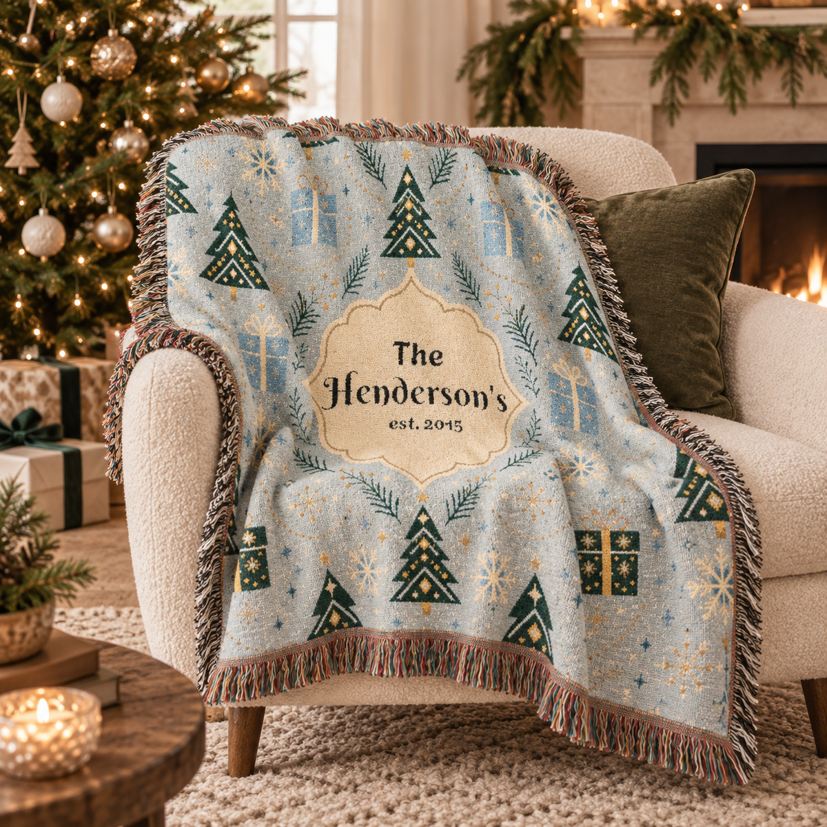 Personalized Christmas Woven Blanket