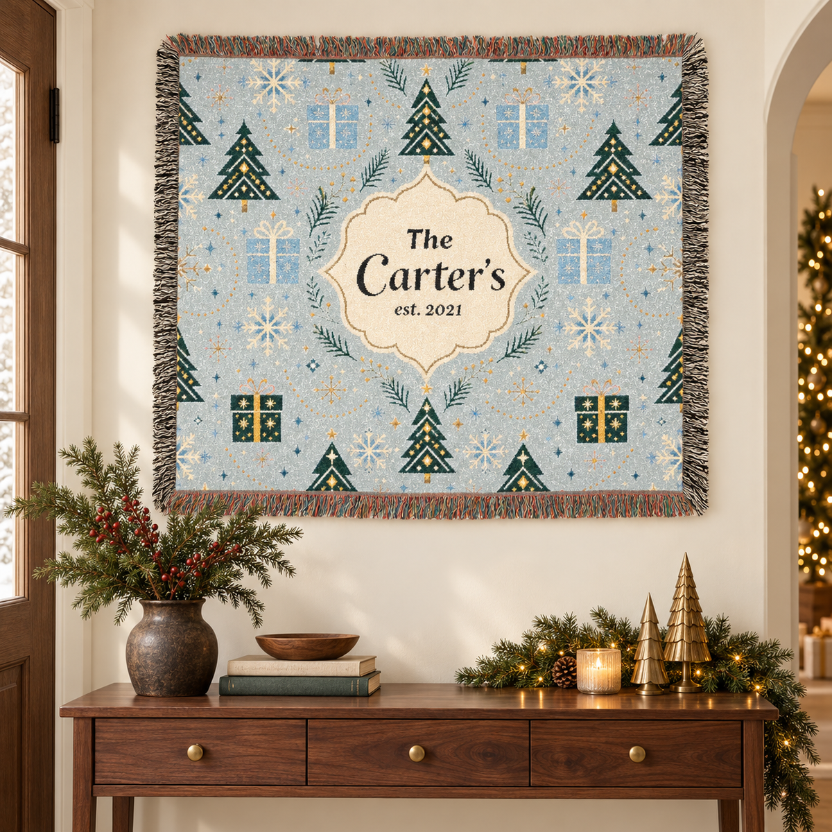Personalized Christmas Woven Blanket