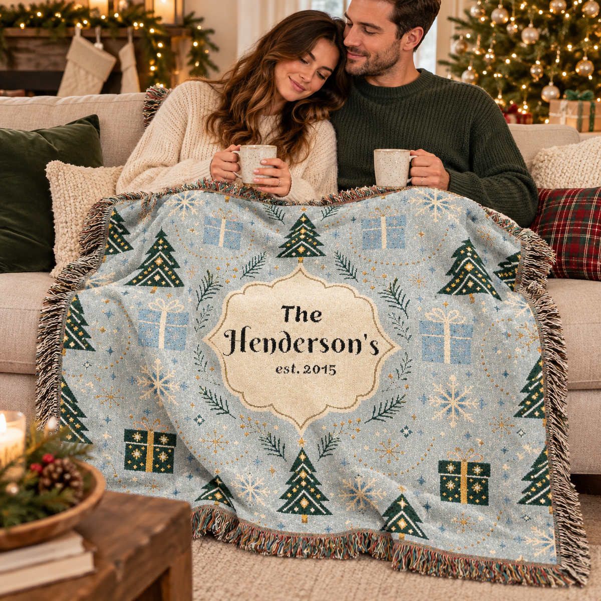 Personalized Christmas Woven Blanket