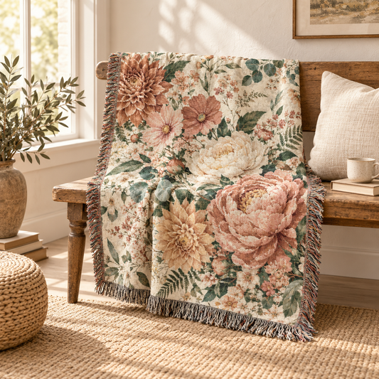 Botanical Cotton Throw With Fringe