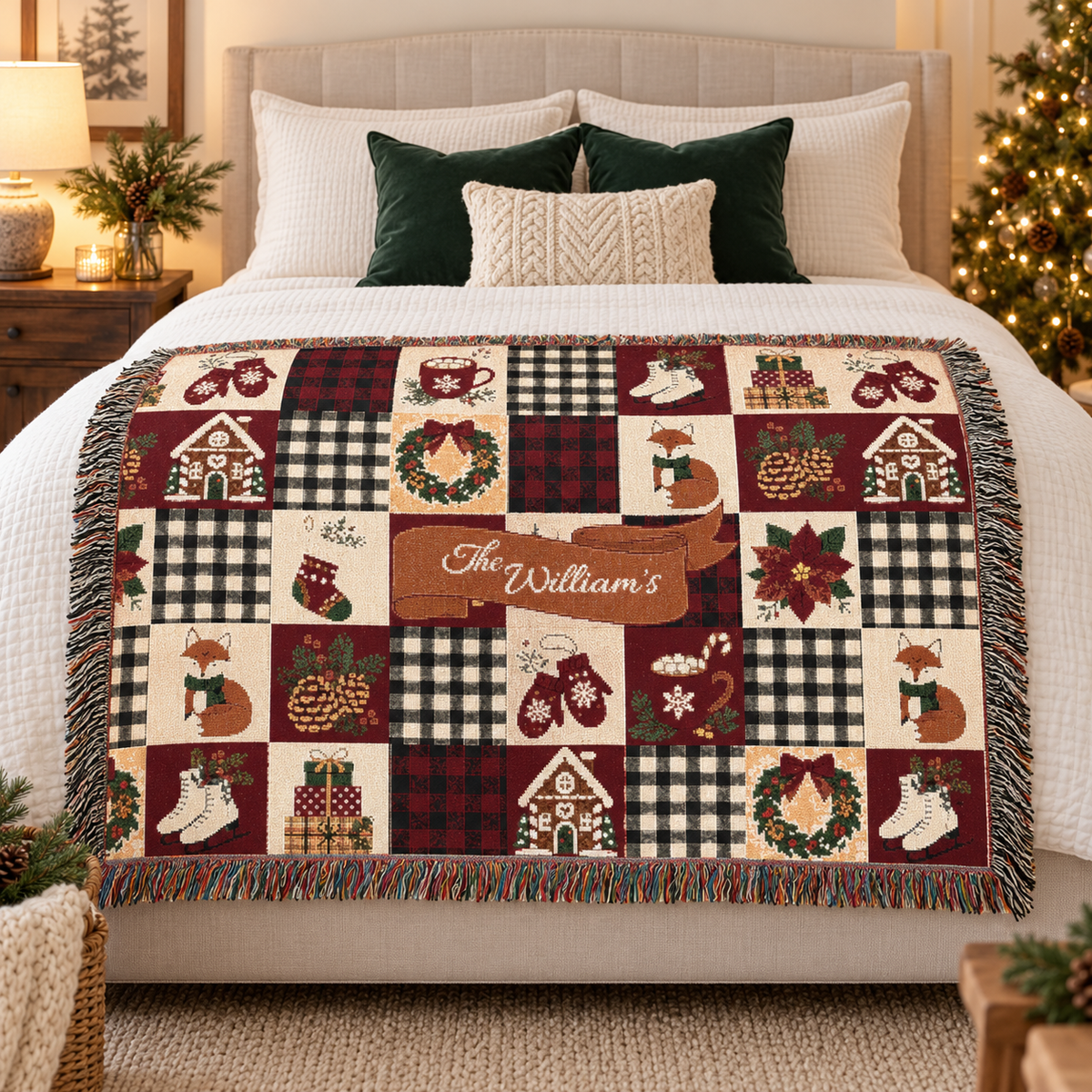 Personalized Christmas Family Name Woven Throw Blanket