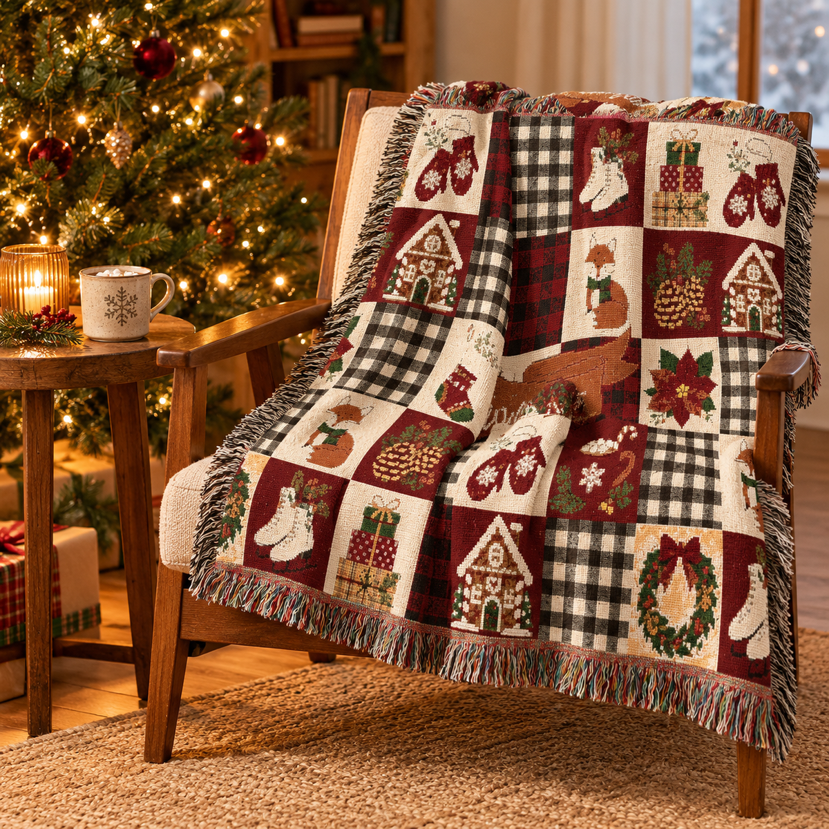 Personalized Christmas Family Name Woven Throw Blanket