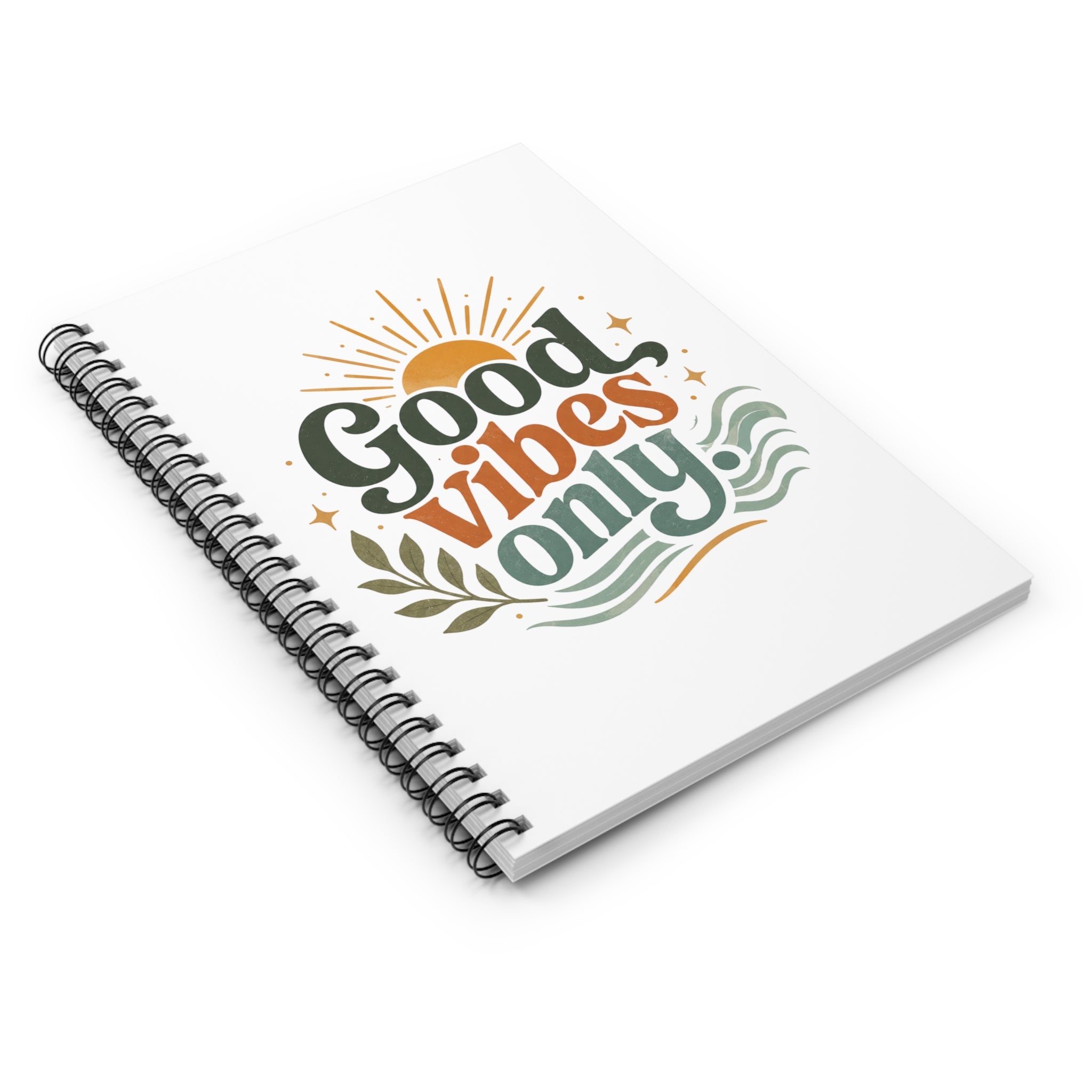 Good Vibes Only Spiral Notebook | Ruled Journal, Retro Sunwave Design