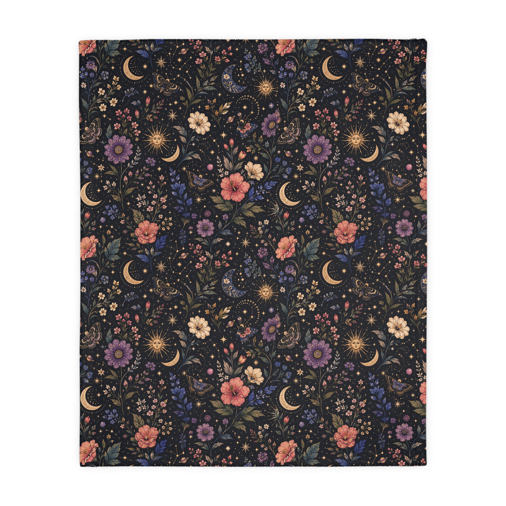 Celestial Double Sided Moon and Wildflowers Night Sky Throw