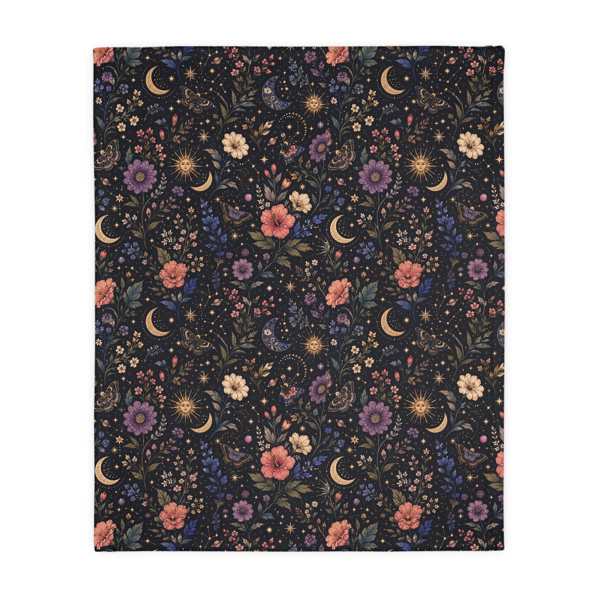 Celestial Double Sided Moon and Wildflowers Night Sky Throw
