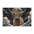 Highland Cow Moonlit Illustration Washable Rug | Celestial Nightscape