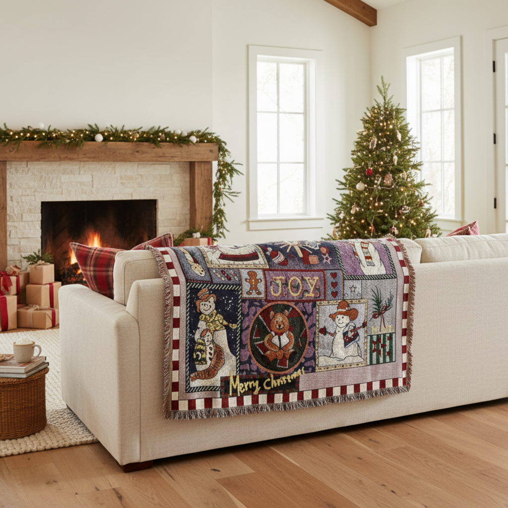 Tache Wonderful Season Snowman Tapestry Throw Blanket with Fringe (2270)