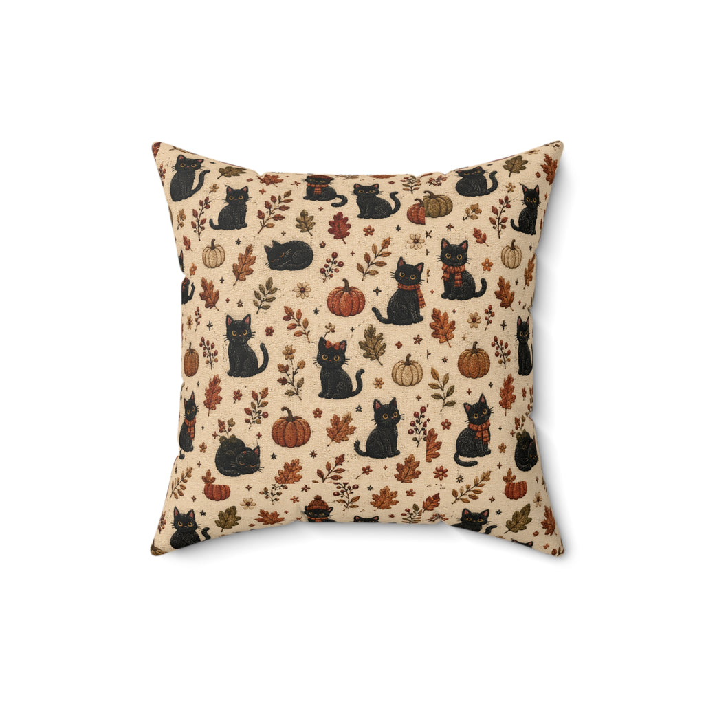 Autumn Black Cats & Pumpkins Throw Pillow