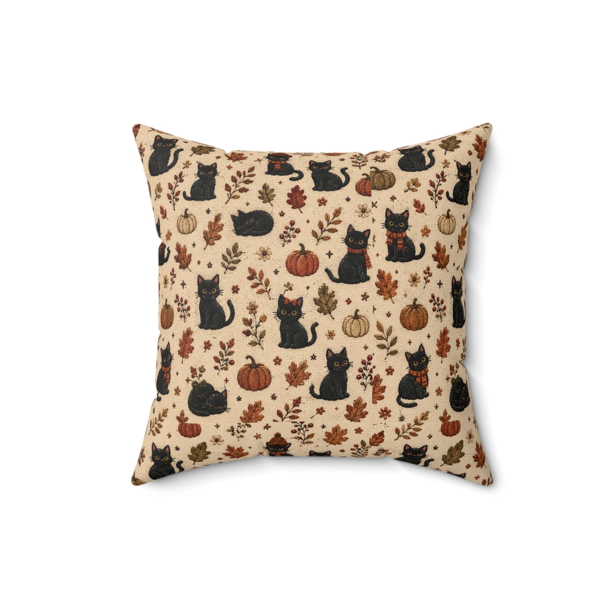 Autumn Black Cats & Pumpkins Throw Pillow