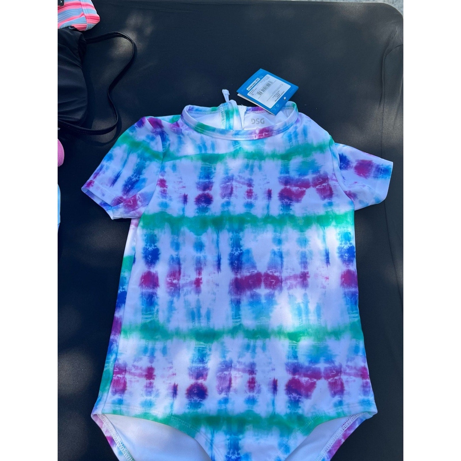 2 Piece DSG Kids Tie-Dye Short Sleeve Rash Guard in Blue, Green & Pink