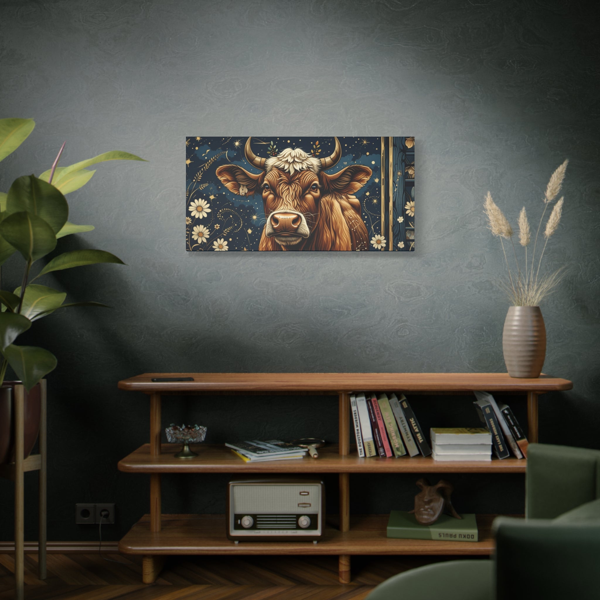 Highland Cow Celestial Abstract Portrait Wall Art | Living Room Art | Bathroom Art | Office Art